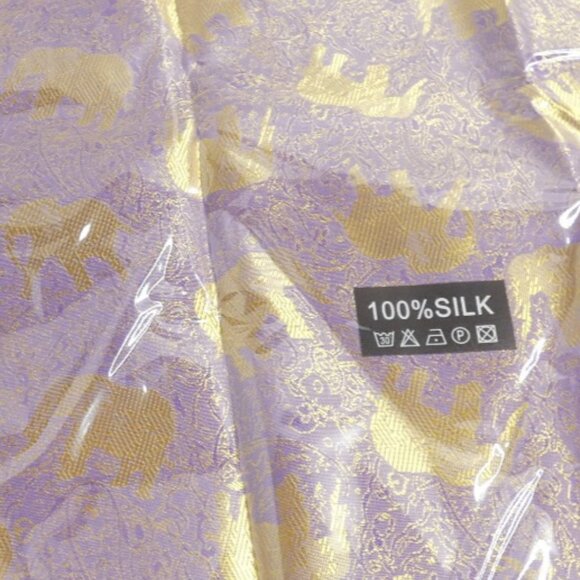 100% Silk Scarf Purple-Gold Embossed Lucky Elephant Headband Belt 73" x 27" NWOT - Picture 5 of 8